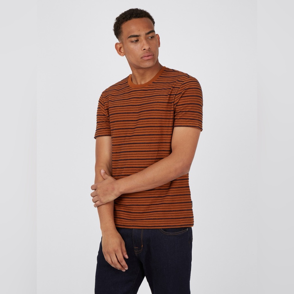 Ben Sherman Rust Striped Tee men’s size Large 100% cotton Orange crewneck shirt - Picture 9 of 9